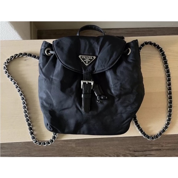 Prada Handbags - PRADA Black Nylon Mini Backpack Chain Strap